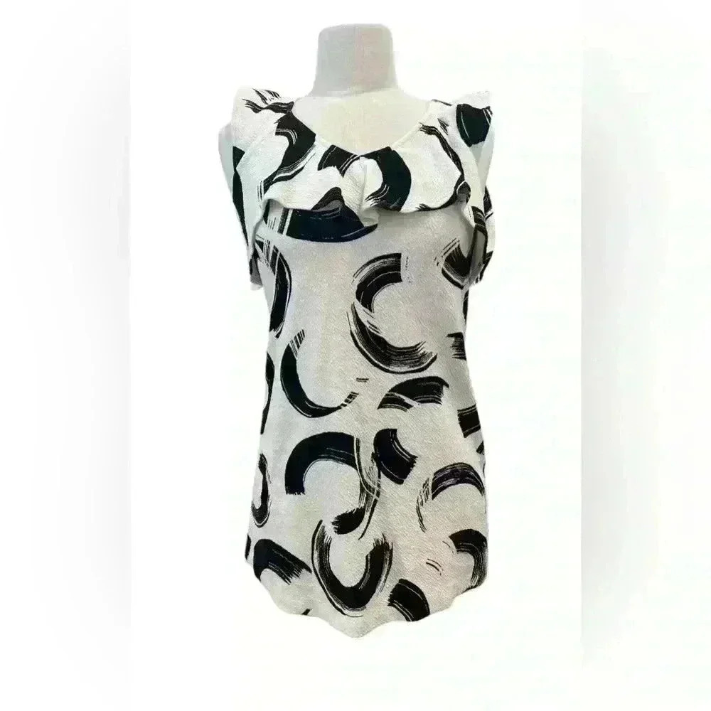 Anthropologie Deletta Pincelada white with black tunic dress
